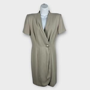 Vintage Ann Taylor 80s Beige Wrap Career Suit Dress Size 2 Minimalist Preppy‎